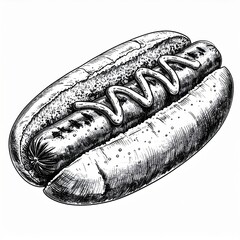 Hot Dog Illustration Black and White Line Art