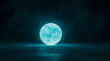Glowing Blue Moon In Dark Atmosphere