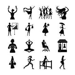 Silhouettes of Women in Various Activities and Poses