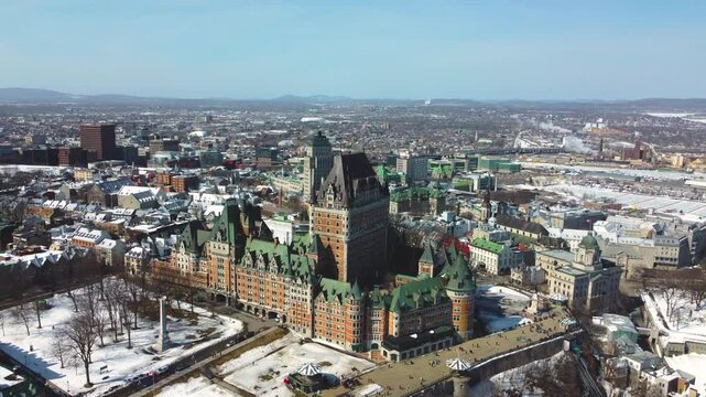 Drone View of Chateau Frontenac and Old Quebec City, Canada