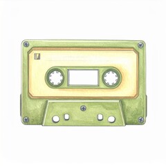 Obraz premium Green and Beige Watercolor Cassette Tape Illustration