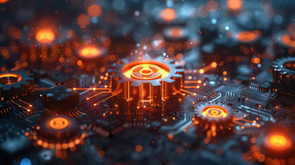 interconnected gears and circuitry symbolizing synergy between technology and business processes