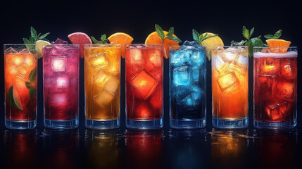 Set of different alcoholic drinks and cocktails