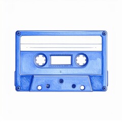 Fototapeta premium Blue Illustrated Cassette Tape on White Background