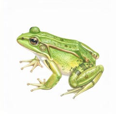 Green Frog Watercolor Illustration on White Background