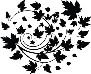 autumn leaves swirling silhouette, swirling fall foliage silhouette