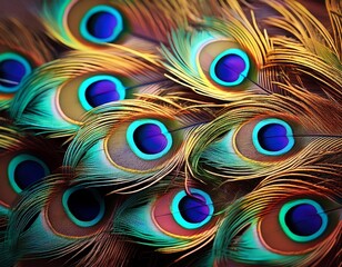 Obraz premium ai generated vibrant peacock feathers showcasing their iridescent colors and intricate patterns