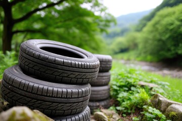 Abandoned Tires Polluting Natural Landscape