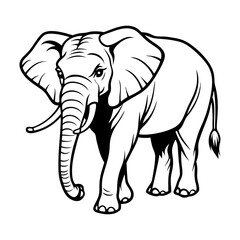 Fototapeta premium Majestic African Bush Elephant Illustration A Powerful Line Art Drawing of a Walking Elephant with Trunk Raised High