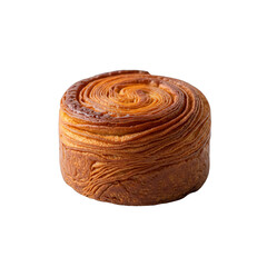 Kouign amann pastry isolated on transparent background with caramelized crust and spiral layers