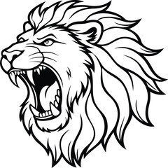 Majestic Roar A Powerful Line Art Illustration of a Lion's Head