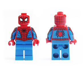 Obraz premium Original Lego Spider-Man in Two Poses: Front and Back - Editorial Use
