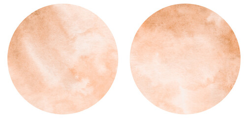 Set of 2 soft watercolor beige orange round textures. Hand-painted pastel circle stains perfect for backgrounds, stickers, design elements, or abstract compositions.
