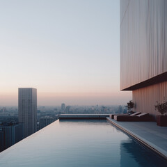 Minimalist Luxury Rooftop Infinity Pool with Clean Geometric Design, 1970s Modernist Architecture