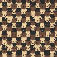 Seamless cute dog, cat, bear pattern hand drawn cute kids background