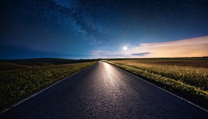 Fototapeta premium night road in the middle of a field