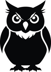 Majestic Great Horned Owl Illustration Fierce Eyes, Powerful Stance, Black Silhouette Vector Art