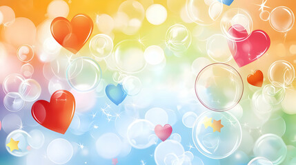 Colorful Hearts And Bubbles Background Design