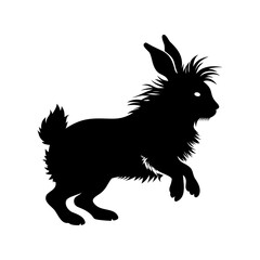 Majestic Silhouette of a Hopping Lionhead Rabbit A Striking Black and White Illustration