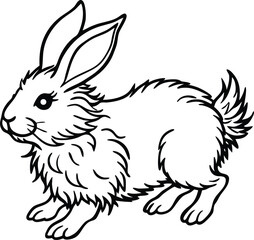 Adorable Fluffy Bunny Rabbit Illustration Line Art Drawing of a Cute Hare