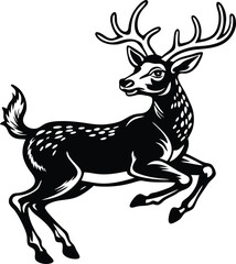 Majestic Mule Deer in Mid-Air Leap A Striking Black and White Illustration of a Buck in Motion