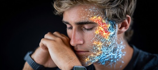 24 year old male drag racer in a plethysmography chamber for hyperbaric oxygen therapy on the right forearm with a thermal map overlay showing a glowing depiction of accelerated tissue oxygenation