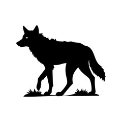 Majestic Silhouette of a Wolf Walking Through the Forest A Striking Black and White Illustration