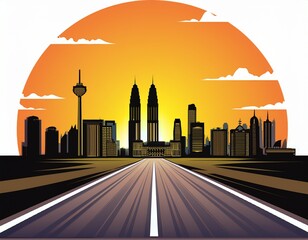 Obraz premium road with cityscape and skyline in kuala lumpur malaysia sunrise scene logo removed