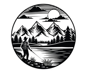 Fishing Man with Rod  Minimalist Vector Art
