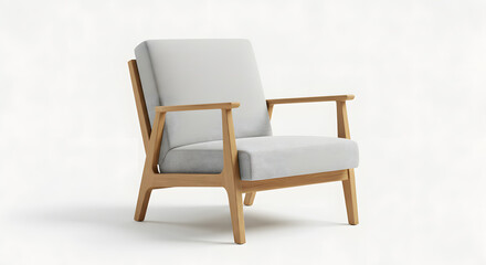 An Elegant Armchair with Natural Wood Finish And White Cushion