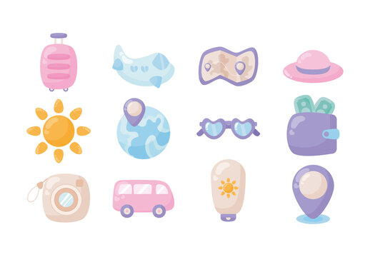 Colorful Summer Vacation Holiday Illustrations Set