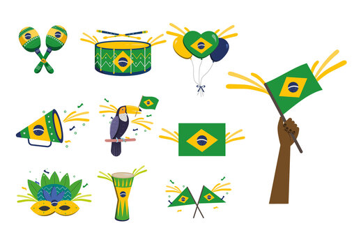 Colorful Brazil Carnival Party Celebration Illustrations Set