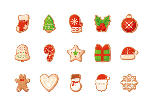 Colorful Christmas Cookies Xmas Delicious Sweet Food Illustrations Collection