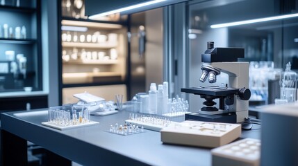 Modern Scientific Laboratory with Microscope and Test Tubes
