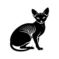 Elegant Sphynx Cat Illustration A Relaxed Pose, Wrinkled Skin, Black Silhouette