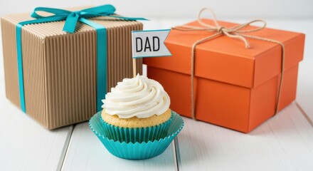 Father's Day celebration with a cupcake and gifts, perfect for a special dad!