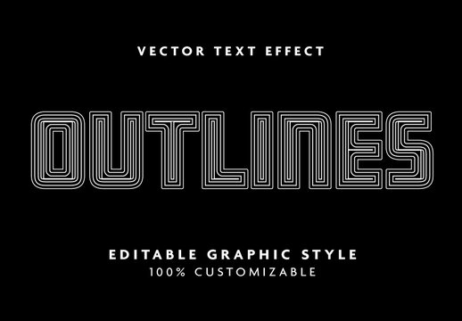 White Outline Font Geometric Bold Linear Text Effect