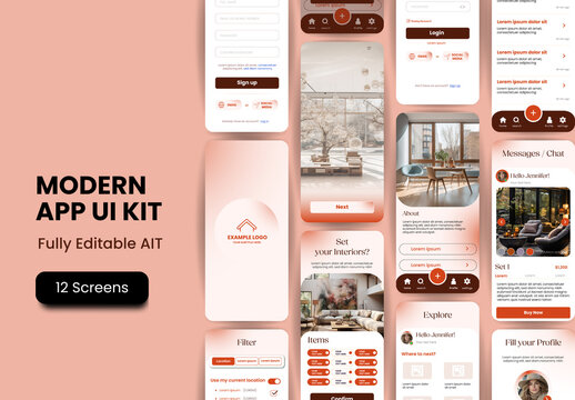 Orange And White Interior Furniture Decoration Store Mobile UI UX App Template