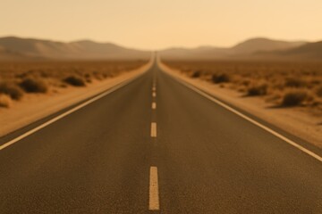 Serene endless desert highway journey at sunset for travel and adventure design