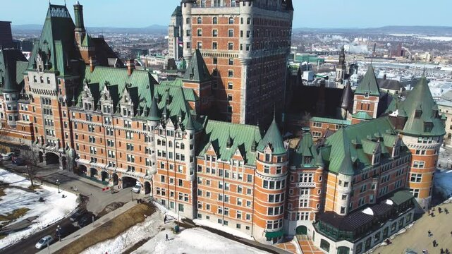 Drone View of Chateau Frontenac and Old Quebec City, Canada