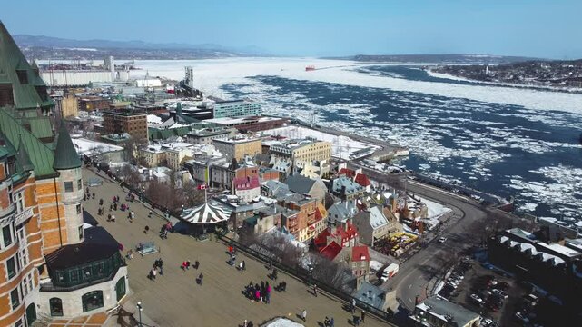 Drone View of Chateau Frontenac and Old Quebec City, Canada