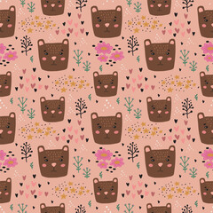Cute bear seamless pattern hand drawn cute kids background colorful pallete