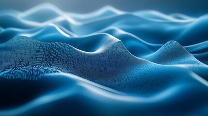 Quantum computing's abstract design.  A circuit board pattern flows across a blue, wave-like background.
 