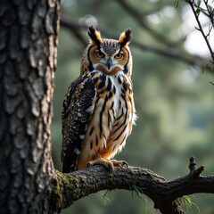 Obraz premium Owl Perched on Tree Branch