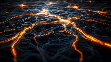 Abstract Glowing Network Design With Orange Light