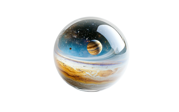 A floating glass sphere containing a miniature serene landscape inside showcasing delicate details and ethereal beauty within transparent boundaries isolated on transparent background PNG