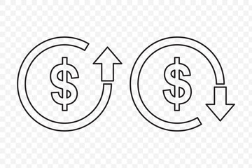 cost reduction icon vector. dollar decrease sign. profit decrease symbol. cost saving sign. vector illustration on transparent background. EPS 10