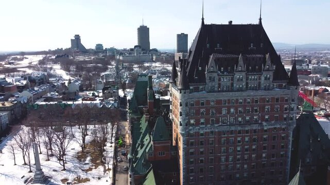Drone View of Chateau Frontenac and Old Quebec City, Canada