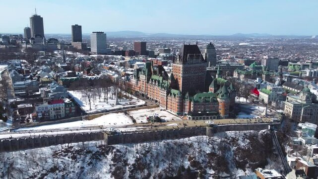 Drone View of Chateau Frontenac and Old Quebec City, Canada
