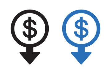 Money increase or decrease icon set. dollar decrease increase symbol. profit and lose signs. cost reduction icon vector. EPS 10.